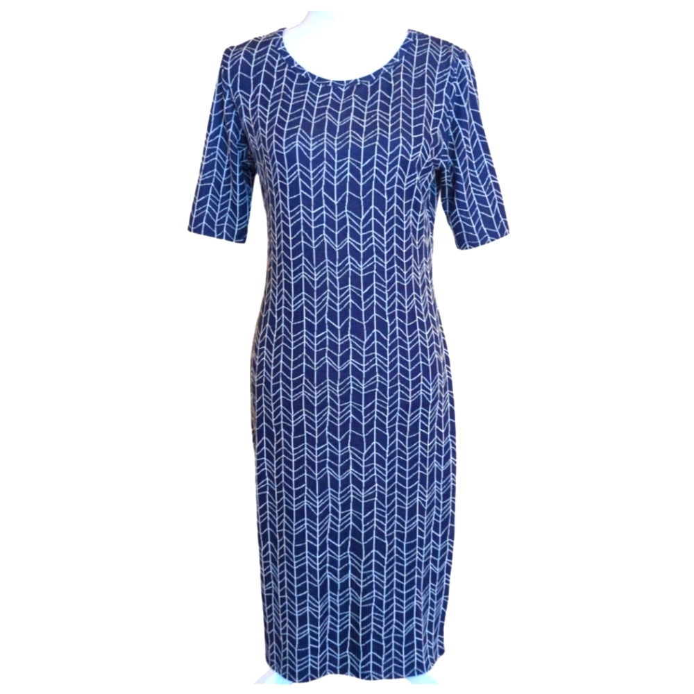 LuLaRoe Julia Navy Chevron Knit Dress Size S